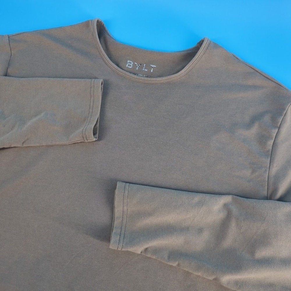 BYLT Premium Basics Mens Snow Wash Long Sleeve Drop Cut Shirt Olive Green Large